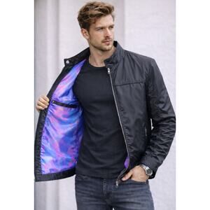 GUESS Los Angeles Black Windbreaker Jacket - Iridescent Lining - Size L